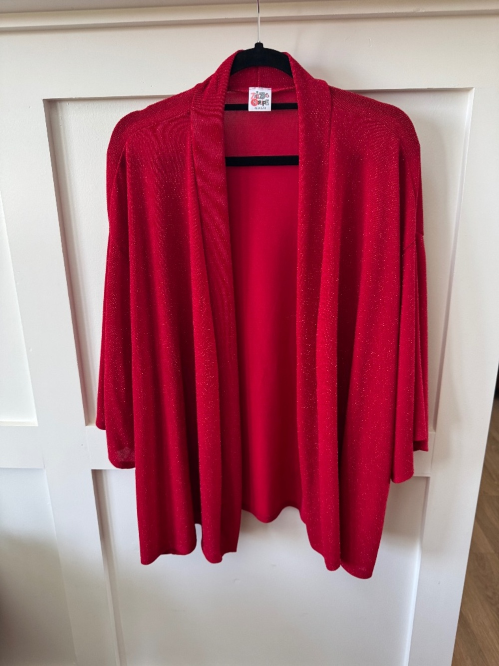 Zig Zag Stripe Red Sparkle Metallic Open Front Cardigan